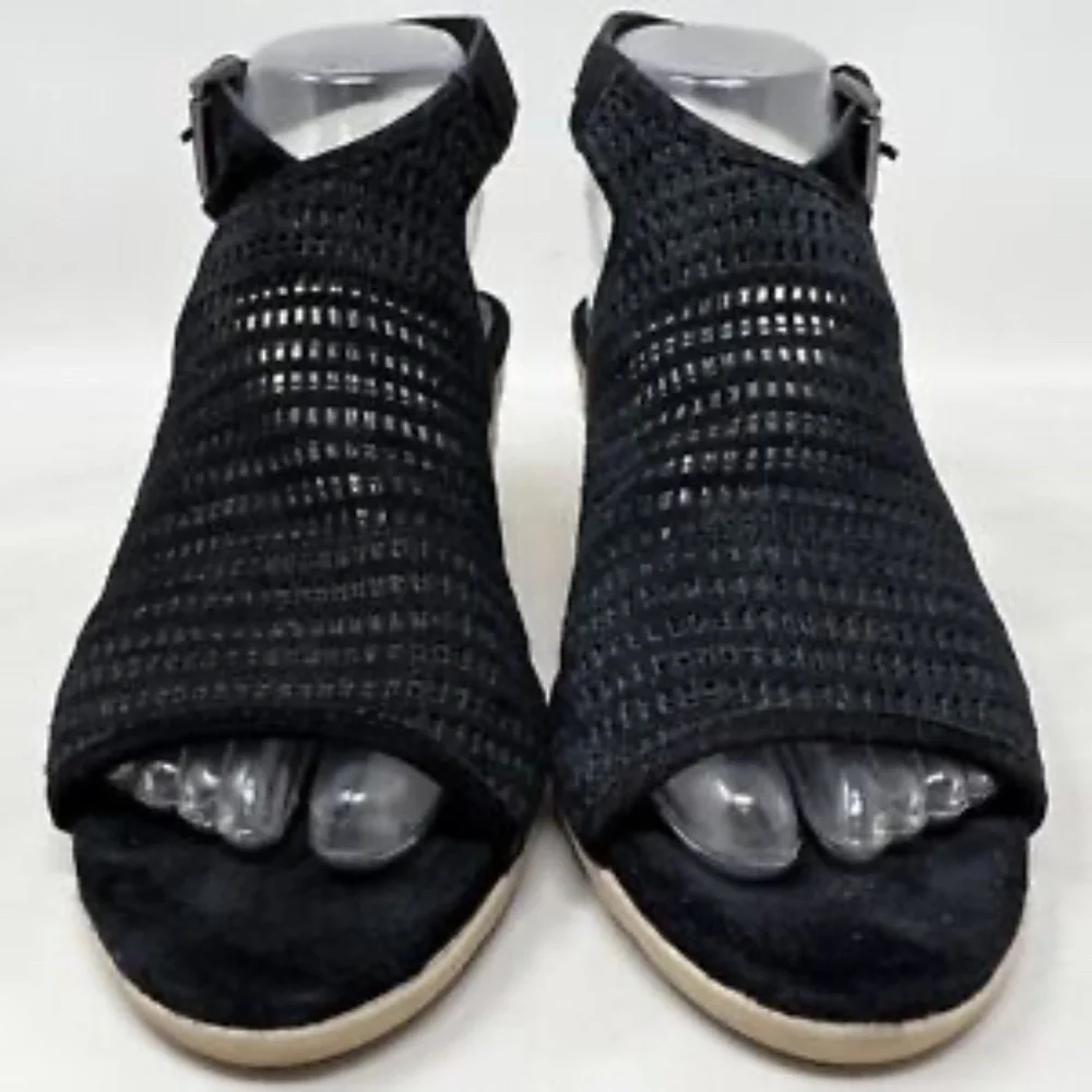 Eileen Fisher Winnie Black Leather Espadrille Wedge Sandal US 8
